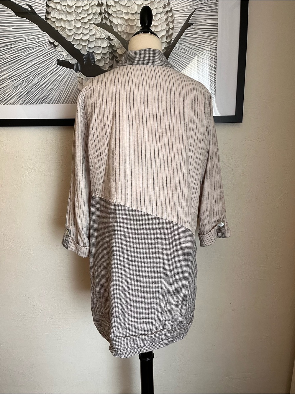 Habitat Cotton/Linen Blend Asymmetrical Patchwork Button-Down Shirt - Picture 4 of 10